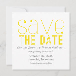 Trendy Typography Save the Date Invite, Yellow Invitation