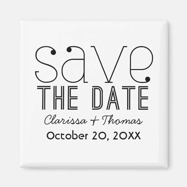 Trendy Typography Save the Date Magnet, Black Magnet (Front)