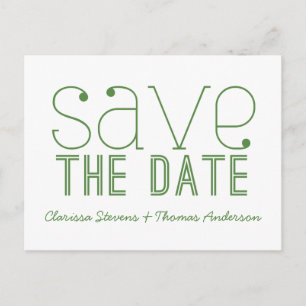 Trendy Typography Save the Date Postcard, Green Announcement Postcard