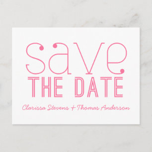 Trendy Typography Save the Date Postcard, Pink Announcement Postcard