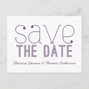 Trendy Typography Save the Date Postcard, Purple Announcement Postcard