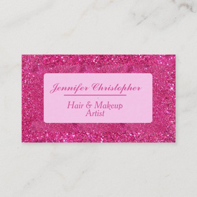  Trendy Typography Script Hot Pink Glitter Business Card (Front)