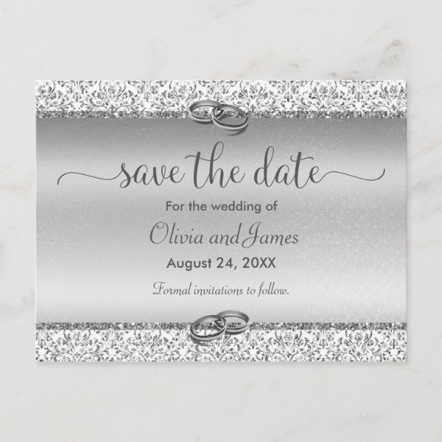 Trendy Typography Silver Wedding Save the Date Announcement Postcard (Front)
