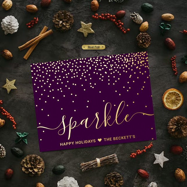 Trendy Typography "Sparkle" Christmas Real Foil Holiday Postcard (Creator Uploaded)