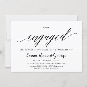 Trendy typography we're engaged engagement invitation