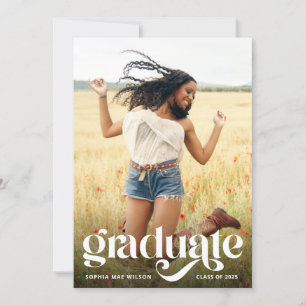 Trendy Typography White Overlay Photo Grad Party Invitation