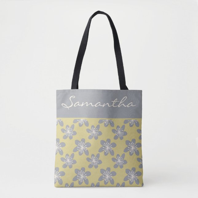 Trendy Ultimate  Grey & Yellow floral pattern Tote Bag (Front)