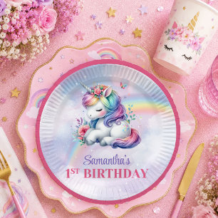 Trendy Unicorn Magical Day Girl Birthday Paper Pla Plate