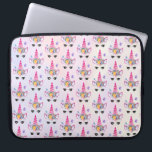 Trendy Unicorn with Floral Crown & Butterflies Laptop Sleeve<br><div class="desc">A laptop sleeve with a repeating pattern. A trendy pink unicorn.  Adorned with a fancy floral headpiece. Whimsical butterflies flying around. A pale purple and yellow watercolor background.</div>