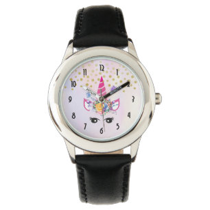 Trendy Unicorn with Flowers Butterflies & Confett Watch