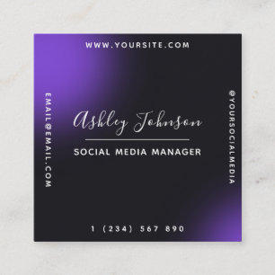 Trendy & Unique Black Purple QR Code Social Media  Square Business Card