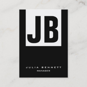 Trendy unique black white vertical huge monogram business card