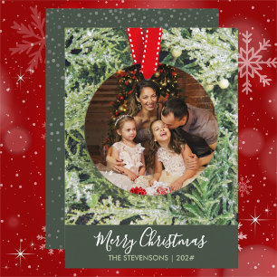 Trendy Unique Christmas Ornament Family Photo Holiday Card