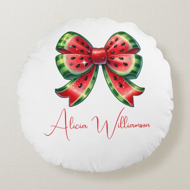 Trendy unique Cute red &green Personalised  Round Cushion (Front)