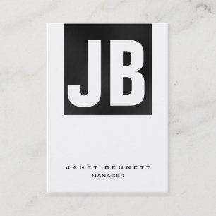 Trendy unique dark grey white vertical monogram business card