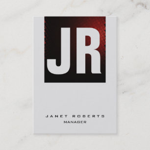 Trendy unique dark red grey vertical monogram business card