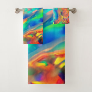 Trendy Unique faux holographic opal Bath Towel Set