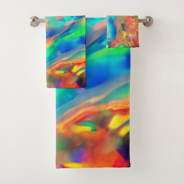 Trendy Unique faux holographic opal Bath Towel Set (Insitu)