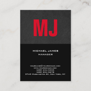 Trendy unique grey black red monogram business card