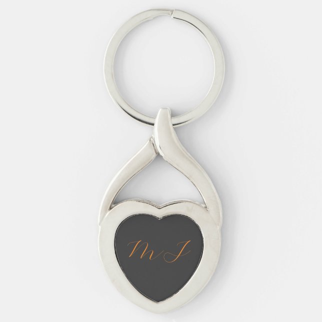Trendy unique grey orange monogram name initials key ring (Front)
