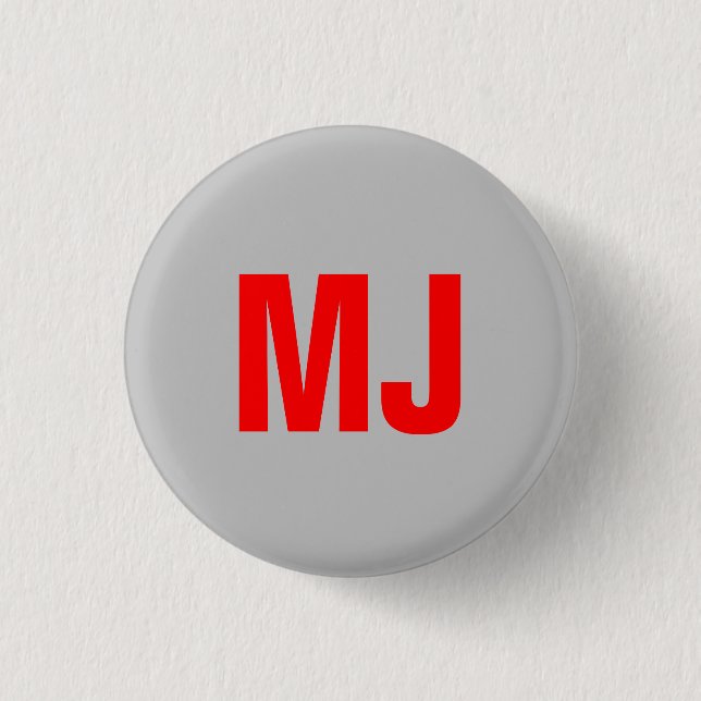 Trendy unique grey red bold monogram name initials 3 cm round badge (Front)