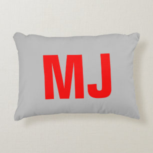 Trendy unique grey red bold monogram name initials decorative cushion