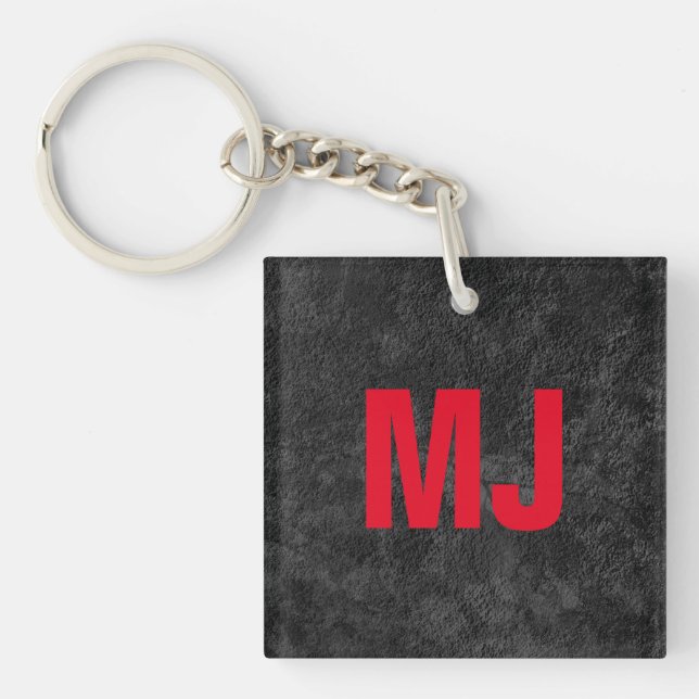 Trendy unique grey red monogram name initials key ring (Front)