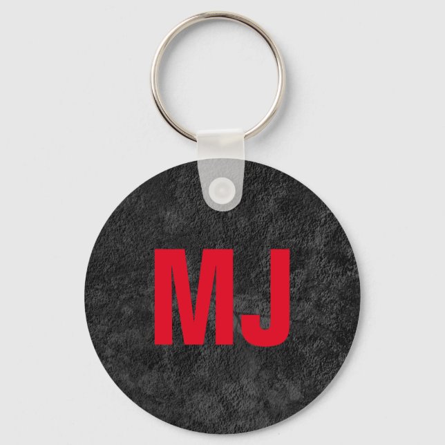 Trendy unique grey red monogram name initials key ring (Front)