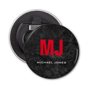 Trendy unique grey red monogram your name bottle opener