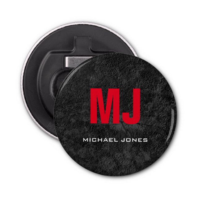Trendy unique grey red monogram your name bottle opener (Front)