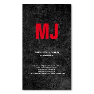 Trendy unique grey vertical huge red monogram magnetic business card