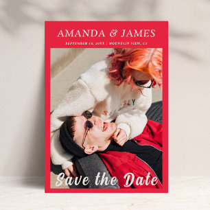 Trendy Unique Hot Pink Couple Photo Save The Date Invitation