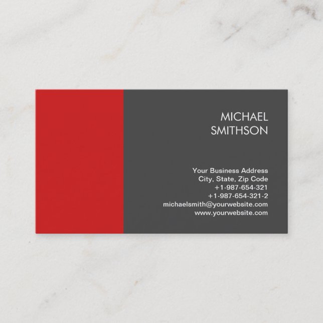 Trendy Unique Modern Grey Red Business Card (Front)