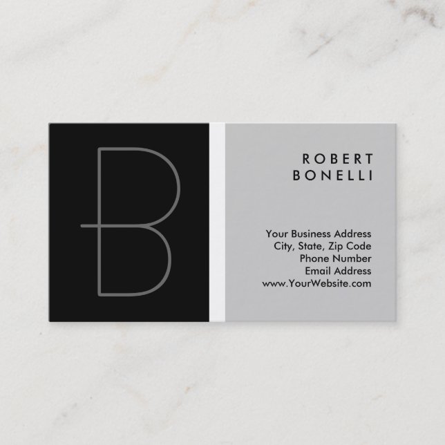 Trendy Unique Monogram Black Grey Business Card (Front)