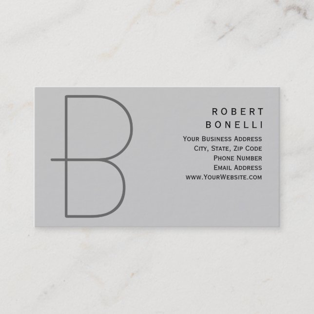 Trendy Unique Monogram Grey Business Card (Front)