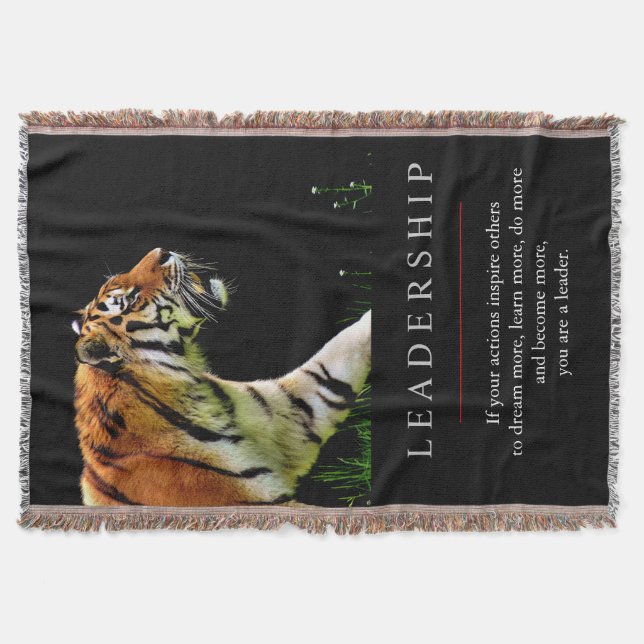 Trendy Unique Motivational Leadership Tiger Throw Blanket (Front)