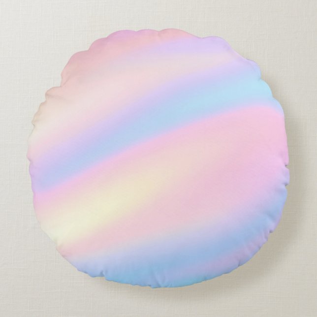 Trendy Unique pastel Pink Blue abstract waves Round Cushion (Front)