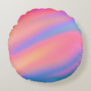 Trendy Unique Pink Blue green abstract waves Round Cushion