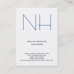 Trendy unique plain simple blue white monogram business card