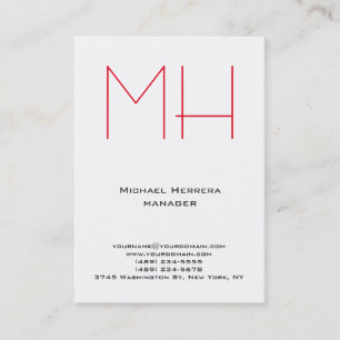 Trendy unique plain simple white red monogram business card