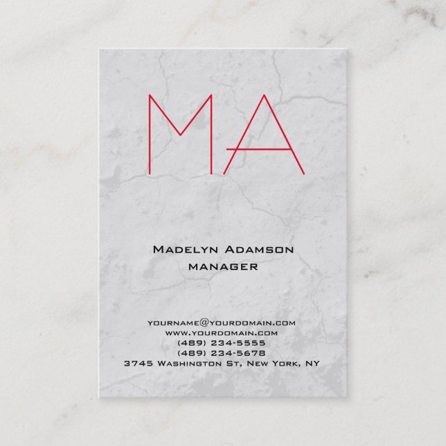 Trendy unique professional grey red monogram business card (Front)