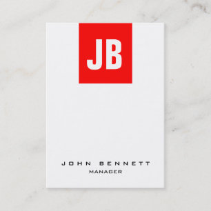 Trendy unique red white vertical plain monogram business card