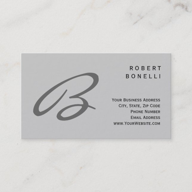 Trendy Unique Script Monogram Grey Business Card (Front)