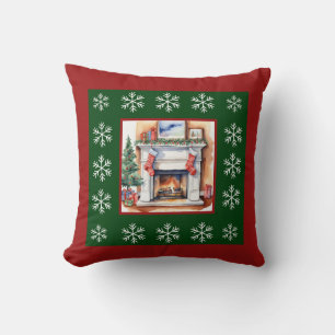 Trendy Unique Watercolor Christmas Tree Fireplace  Cushion