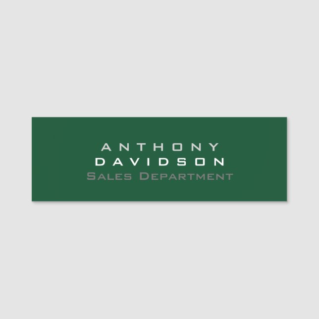Trendy Up Forest Green Minimalist Business Name Tag (Front)