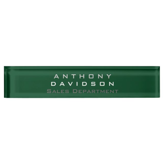 Trendy Up Forest Green Minimalist Business Nameplate (Front)