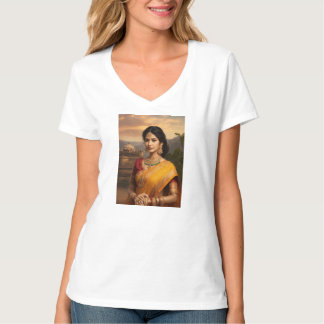 "Trendy V-neck T-shirt with Girl's Graphic Print"