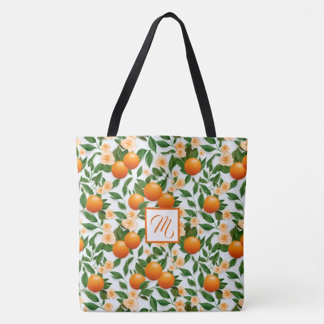 Trendy Valencia Orange Monogrammed  Tote Bag (Front)