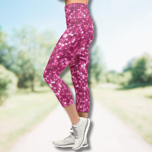 Trendy Valentine Hot Pink Disco Style Square Capri Leggings
