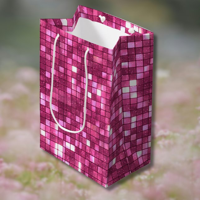 Trendy Valentine Hot Pink Disco Style Square Medium Gift Bag (Creator Uploaded)